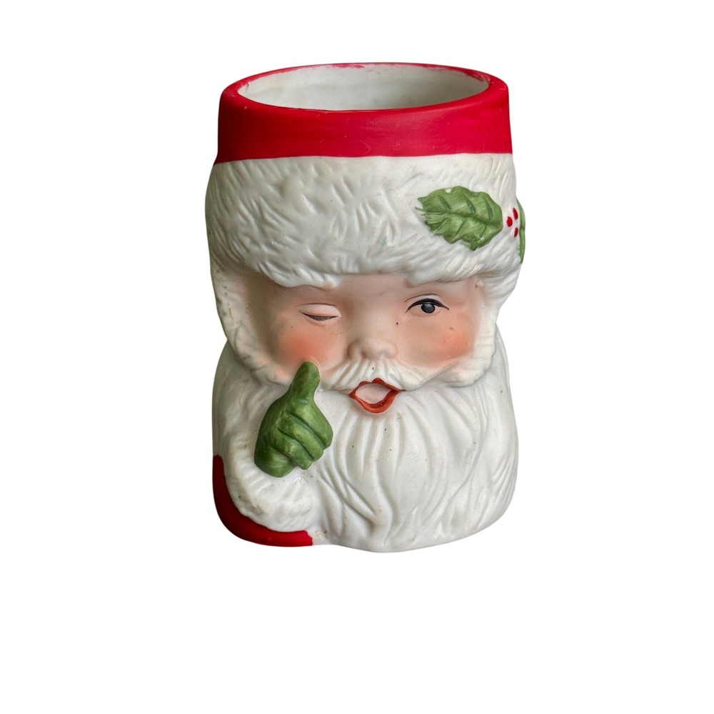 Vtg 1980 Jasco Sweet Keepers Bisque Porcelain‎ Winking Santa Claus Planter Cup
